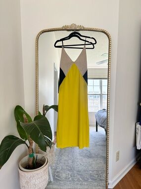 Zara Yellow Colorblock Midi Slip Dress with Beige and Black Accents